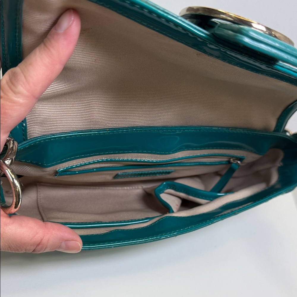 Ann Taylor Patent Teal Shoulder Bag with Buckle - Picture 14 of 15